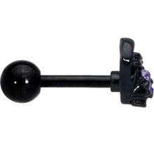 Load image into Gallery viewer, 16G 1/4 Purple Gem Black Heart Skull Bow Cartilage Tragus Earring