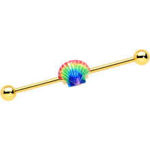 Load image into Gallery viewer, 14G Gold Tone Rainbow Scallop Shell Industrial Barbell 38mm