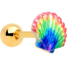 Load image into Gallery viewer, 16G 1/4 Gold Tone Rainbow Scallop Shell Cartilage Tragus Earring