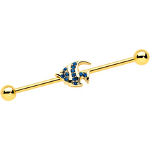 Load image into Gallery viewer, 14G Blue Gem Gold Tone Adorable Angelfish Industrial Barbell 38mm