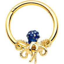 Load image into Gallery viewer, 16G 3/8 Gold Tone Textured Blue Octopus Hinged Segment Ring