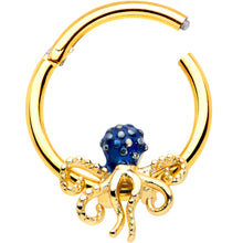 Load image into Gallery viewer, 16G 3/8 Gold Tone Textured Blue Octopus Hinged Segment Ring