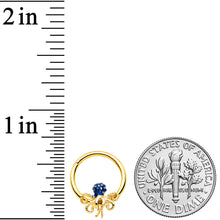 Load image into Gallery viewer, 16G 3/8 Gold Tone Textured Blue Octopus Hinged Segment Ring