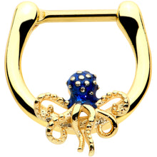 Load image into Gallery viewer, 16G 5/16 Gold Tone Textured Blue Octopus Cartilage Clicker