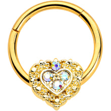Load image into Gallery viewer, 16G 3/8 Aurora Gem Gold Tone Baroque Heart Hinged Segment Ring