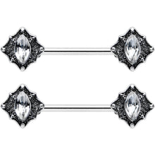 Load image into Gallery viewer, 14G 9/16 Clear Gem Rhombus Retro Barbell Nipple Ring Set