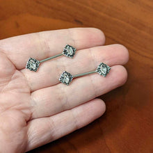 Load image into Gallery viewer, 14G 9/16 Clear Gem Rhombus Retro Barbell Nipple Ring Set