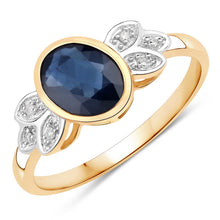 Load image into Gallery viewer, 1.56 Carat Genuine Blue Sapphire and White Diamond 14K Yellow Gold Ring