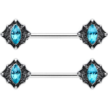 Load image into Gallery viewer, 14G 9/16 Blue Gem Rhombus Retro Barbell Nipple Ring Set
