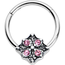 Load image into Gallery viewer, 16G 3/8 Pink Gem Floral Rhombus Baroque Hinged Segment Ring