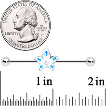 Load image into Gallery viewer, 14G Pearly White Orb Blue Flower Industrial Barbell 38mm