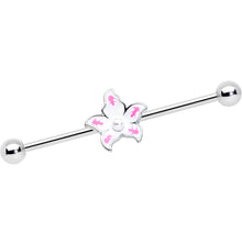 Load image into Gallery viewer, 14G Pearly White Orb Pink Flower Industrial Barbell 38mm