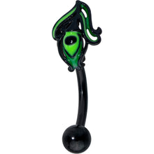 Load image into Gallery viewer, 16G 5/16 Black Striking Peacock Feather Curved Eyebrow Ring