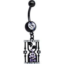 Load image into Gallery viewer, Clear Purple Gem Black Gothic Skull Hourglass Dangle Belly Ring