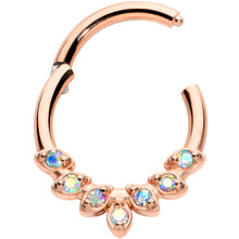 Load image into Gallery viewer, 16G 5/16 Aurora CZ Gem Rosy Tone Seven Leaf Hinged Segment Ring