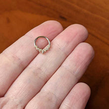 Load image into Gallery viewer, 16G 5/16 Aurora CZ Gem Rosy Tone Seven Leaf Hinged Segment Ring