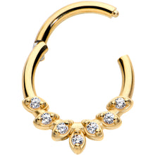 Load image into Gallery viewer, 16G 5/16 Clear CZ Gem Gold Tone Seven Leaf Hinged Segment Ring