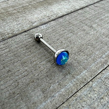 Load image into Gallery viewer, Blue Faux Opal Disc Top Barbell Tongue Ring