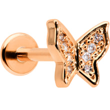 Load image into Gallery viewer, 16G 5/16 Clear Gem Rosy Tone Butterfly Internally Threaded Labret