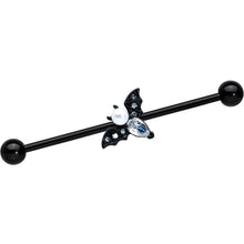 Load image into Gallery viewer, 14G Faux Pearl Black Bat Halloween Industrial Barbell 38mm