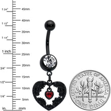 Load image into Gallery viewer, Clear Red Gem Black Skeleton Steampunk Heart Dangle Belly Ring