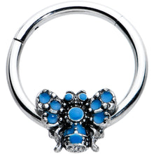 Load image into Gallery viewer, 16G 3/8 Blue Textured Butterfly Hinged Segment Ring