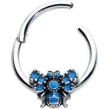 Load image into Gallery viewer, 16G 3/8 Blue Textured Butterfly Hinged Segment Ring