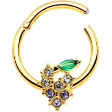 Load image into Gallery viewer, 16G 3/8 Clear CZ Gem Gold Tone Bunch Grapes Hinged Segment Ring