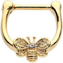 Load image into Gallery viewer, 16G 5/16 Clear Gem Gold Tone Beauty Bee Cartilage Clicker