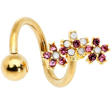 Load image into Gallery viewer, White Faux Opal Gold Tone Bunch Flowers Spiral Twister Belly Ring
