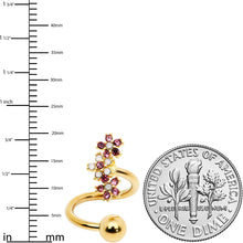 Load image into Gallery viewer, White Faux Opal Gold Tone Bunch Flowers Spiral Twister Belly Ring