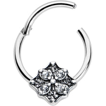 Load image into Gallery viewer, 16G 3/8 Clear Gem Rhombus Flower Hinged Segment Ring