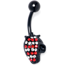 Load image into Gallery viewer, Red Clear Gem Black Skull Halloween Belly Ring