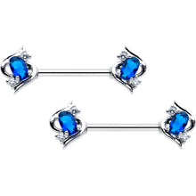 Load image into Gallery viewer, 14G 9/16 Clear Blue Gem Oval Swirl Barbell Nipple Ring Set