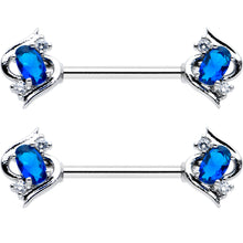 Load image into Gallery viewer, 14G 9/16 Clear Blue Gem Oval Swirl Barbell Nipple Ring Set