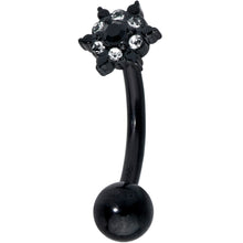Load image into Gallery viewer, 16G 5/16 Clear CZ Gem Black Abstract Sun Curved Eyebrow Ring
