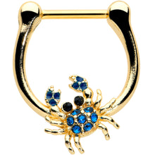 Load image into Gallery viewer, 16G 5/16 Blue Black Gem Gold Tone Blue Crab Cartilage Clicker