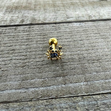 Load image into Gallery viewer, 16G 1/4 Gold Tone Blue Crab Nautical Cartilage Tragus Earring