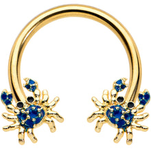 Load image into Gallery viewer, 16G 3/8 Gold Tone Blue Crab Nautical Horseshoe Circular Barbell