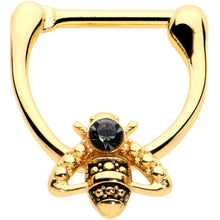 Load image into Gallery viewer, 16G 5/16 Black Gem Gold Tone Angular Bee Cartilage Clicker