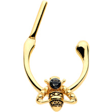 Load image into Gallery viewer, 16G 5/16 Black Gem Gold Tone Angular Bee Cartilage Clicker