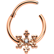 Load image into Gallery viewer, 16G 3/8 Clear Gem Rose Gold Tone Snowflake Hinged Segment Ring