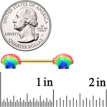 Load image into Gallery viewer, 14G 5/8 Gold Tone Rainbow Scallop Shells Barbell Nipple Ring Set