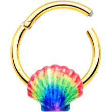 Load image into Gallery viewer, 16G 3/8 Gold Tone Rainbow Scallop Shell Hinged Segment Ring
