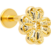 Load image into Gallery viewer, 16G 1/4 Yellow Gem Gold Tone Textured Cross Labret