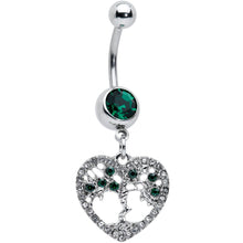Load image into Gallery viewer, Green Gem Heart Tree Valentines Day Dangle Belly Ring