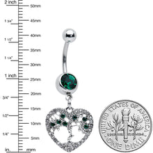 Load image into Gallery viewer, Green Gem Heart Tree Valentines Day Dangle Belly Ring