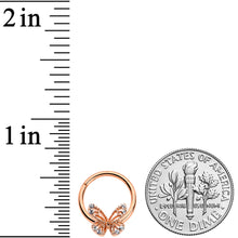 Load image into Gallery viewer, 16G 3/8 Clear Gem Rose Gold Hue Air Butterfly Hinged Segment Ring