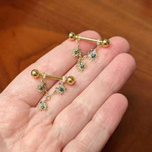Load image into Gallery viewer, 14G 9/16 Black Gem Gold Tone Blue Crab Dangle Nipple Ring Set