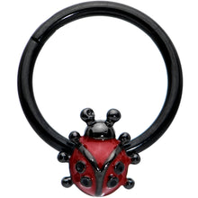 Load image into Gallery viewer, 16G 3/8 Black Classic Ladybug Hinged Segment Ring